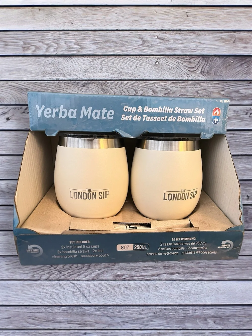 NEW The London Sip Insulated Yerba Mate Cup & Bombilla straw set - pearl white